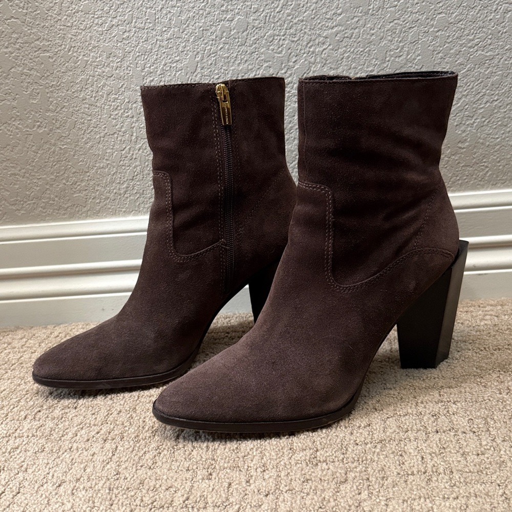 Vince Camuto Ezranda Chocolate Brown Suede Block Heel Boots
